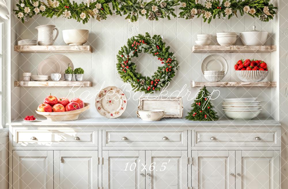 Kate Christmas Kitchen White Cabinets Fruits Backdrop Designed by Emetselch -UK