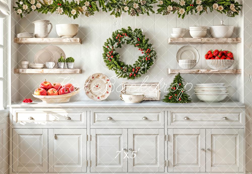 Kate Christmas Kitchen White Cabinets Fruits Backdrop Designed by Emetselch -UK