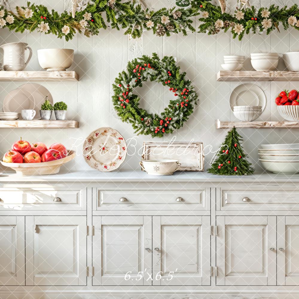 Kate Christmas Kitchen White Cabinets Fruits Backdrop Designed by Emetselch -UK