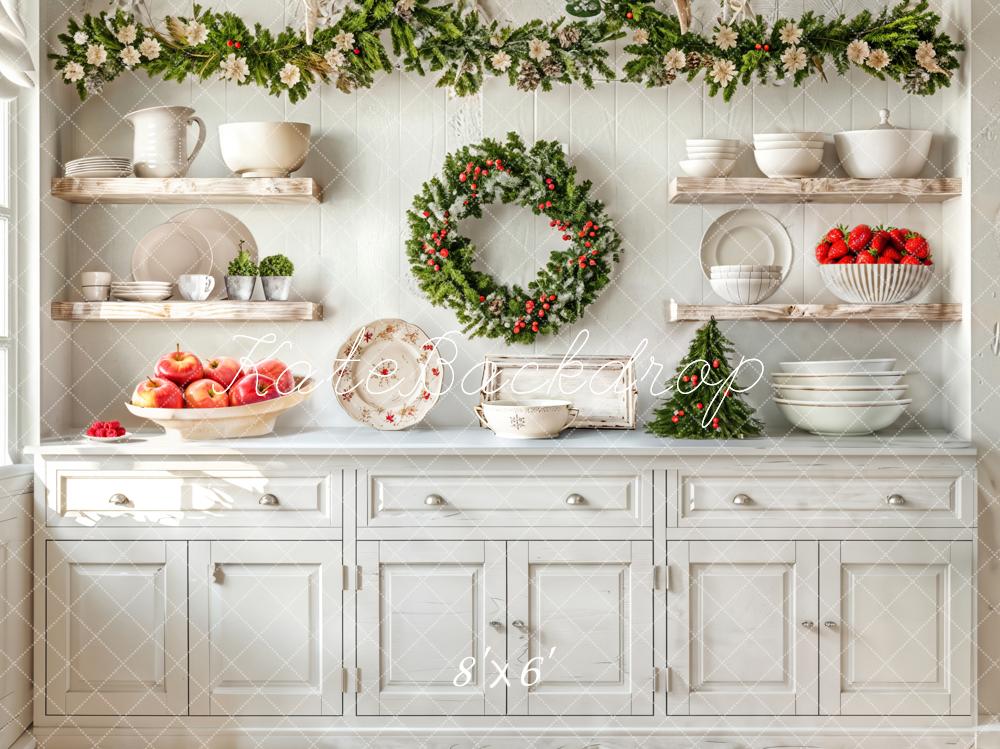 Kate Christmas Kitchen White Cabinets Fruits Backdrop Designed by Emetselch -UK