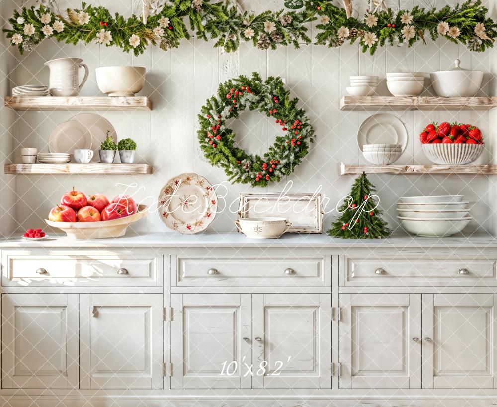 Kate Christmas Kitchen White Cabinets Fruits Backdrop Designed by Emetselch -UK