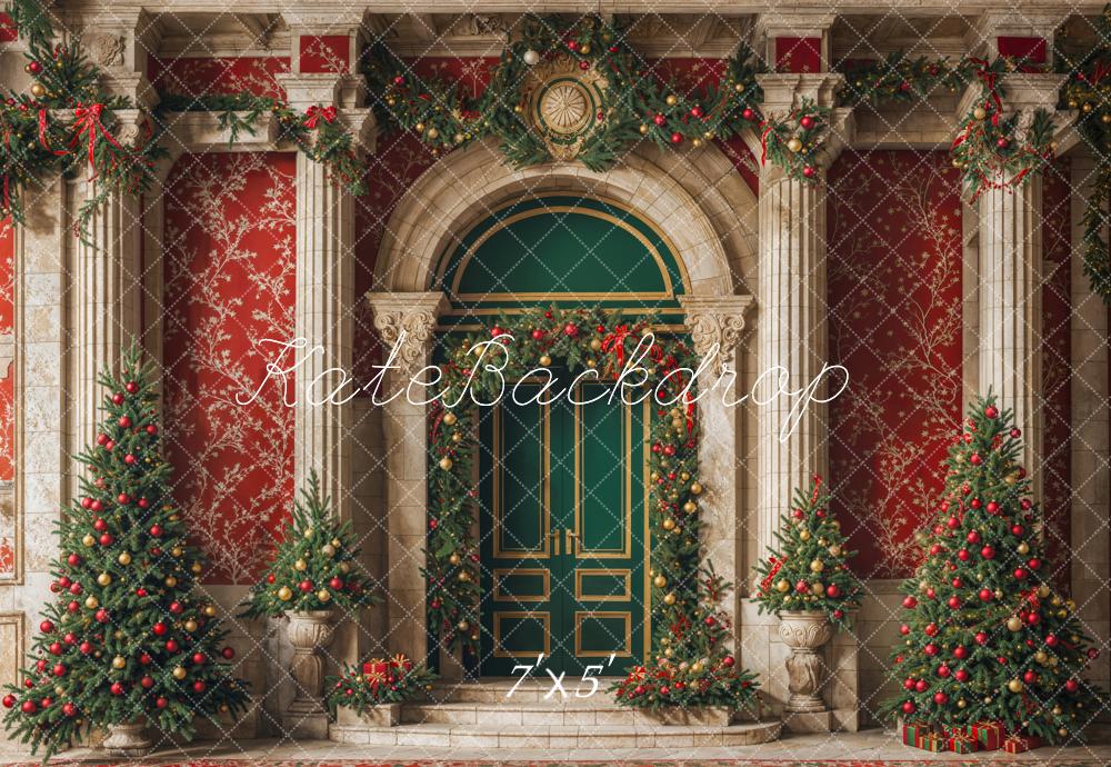 Kate Christmas Green Door Vintage Red Wall Backdrop Designed by Emetselch -UK