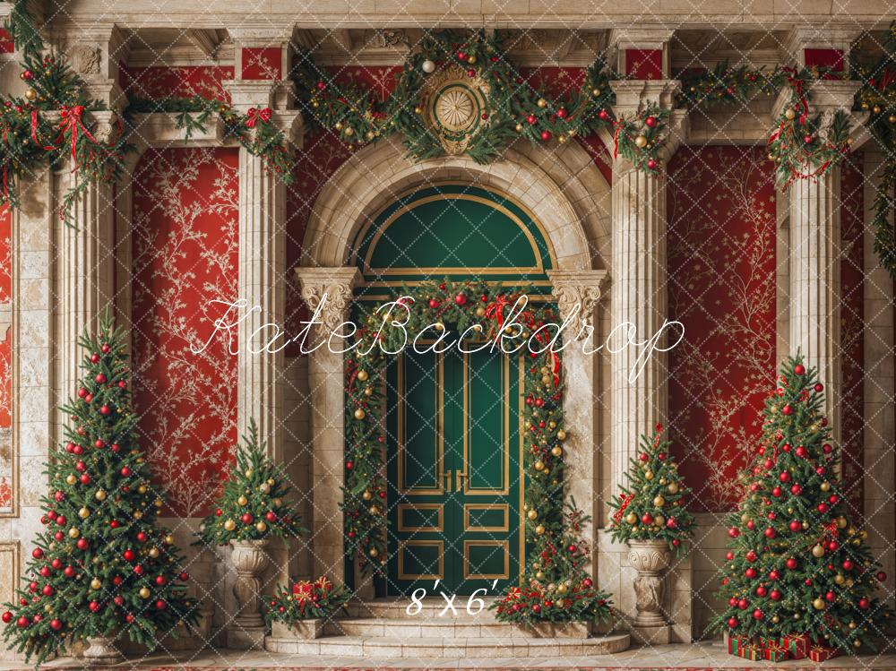 Kate Christmas Green Door Vintage Red Wall Backdrop Designed by Emetselch -UK