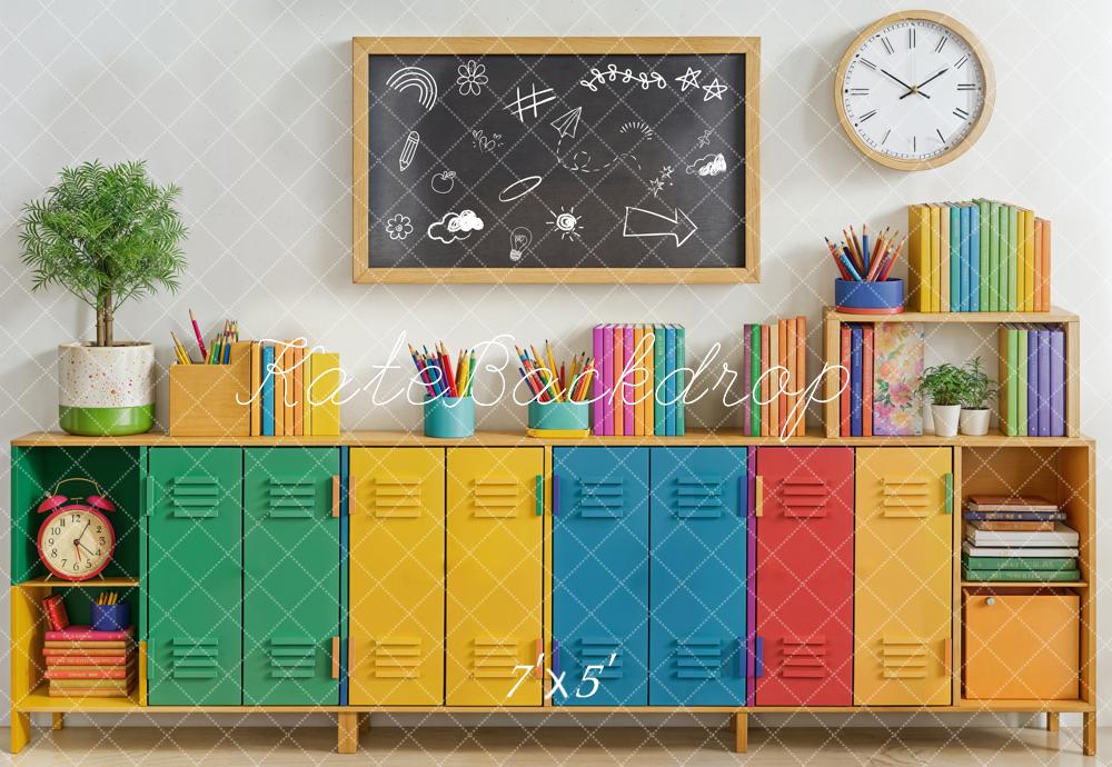 Kate Back to School Colorful Lockers Chalkboard Books Backdrop Designed by Emetselch -UK