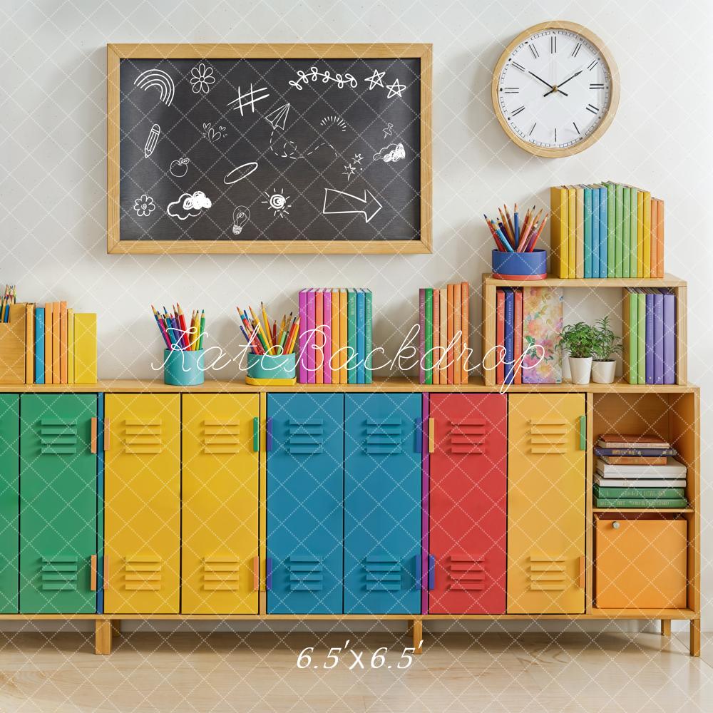 Kate Back to School Colorful Lockers Chalkboard Books Backdrop Designed by Emetselch -UK