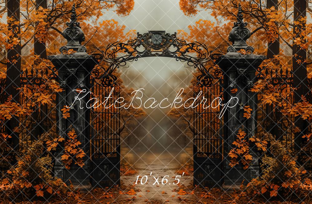 Kate Autumn Black Vintage Gate Maple Trees Backdrop Designed by Emetselch -UK