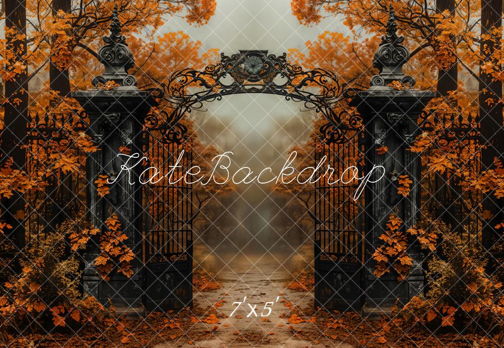 Kate Autumn Black Vintage Gate Maple Trees Backdrop Designed by Emetselch -UK