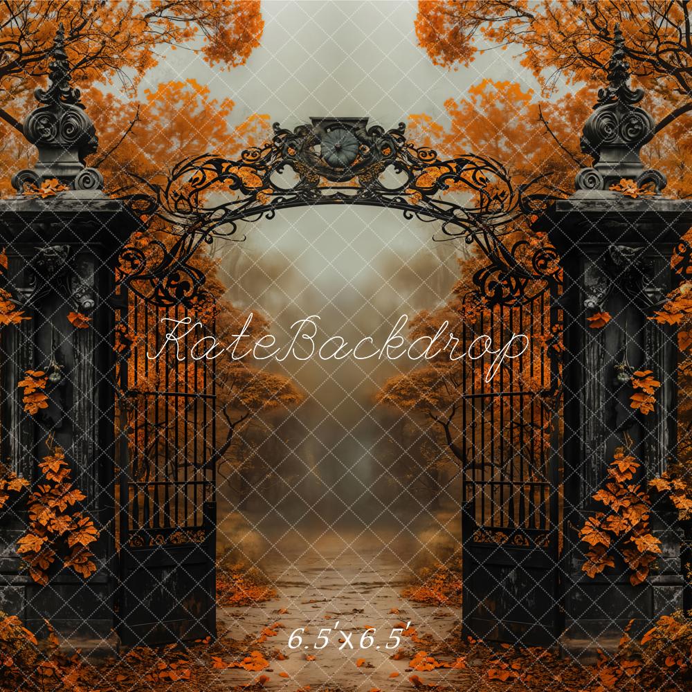 Kate Autumn Black Vintage Gate Maple Trees Backdrop Designed by Emetselch -UK