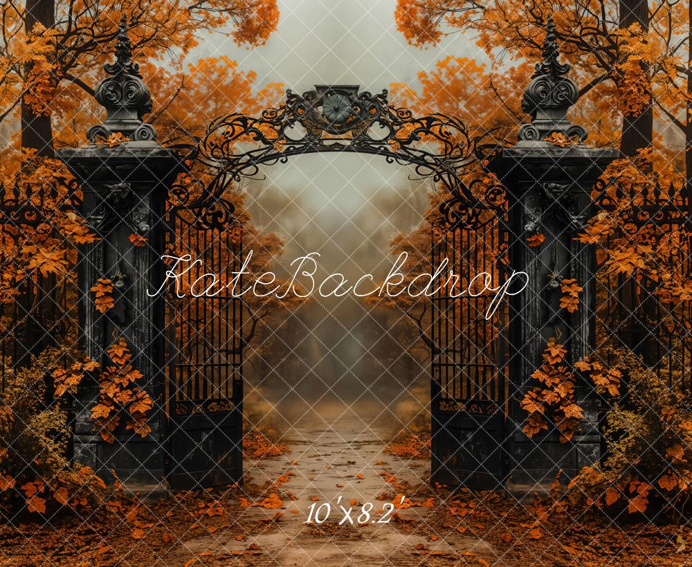 Kate Autumn Black Vintage Gate Maple Trees Backdrop Designed by Emetselch -UK