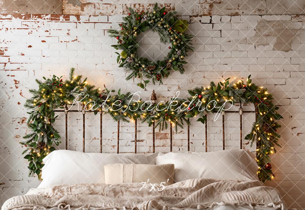 Kate Christmas White Headboard Wreath Backdrop Designed by Emetselch -UK