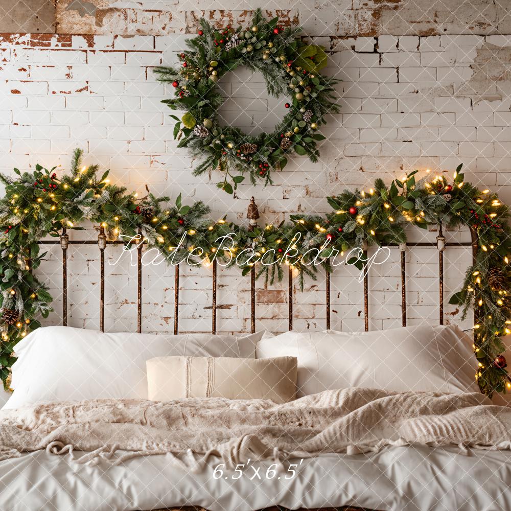 Kate Christmas White Headboard Wreath Backdrop Designed by Emetselch -UK