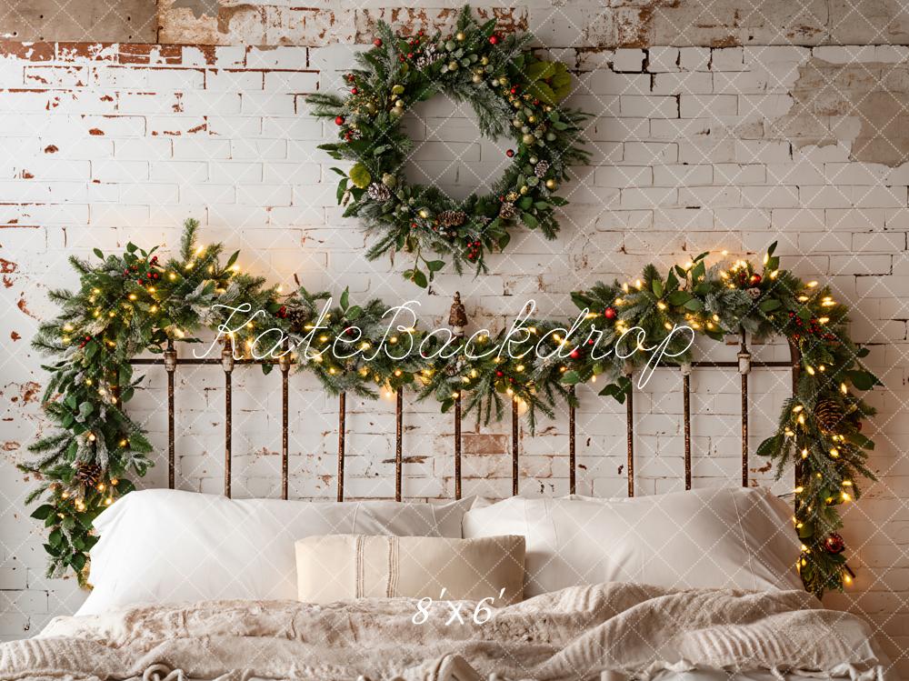 Kate Christmas White Headboard Wreath Backdrop Designed by Emetselch -UK