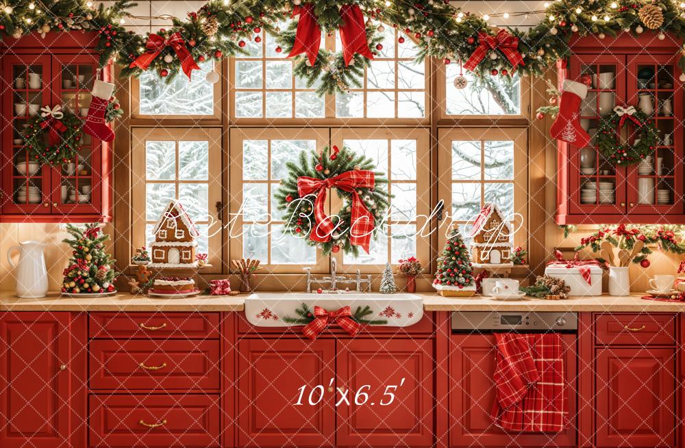 On Sale Kate Christmas Red Kitchen Retro Cabinets Window Backdrop Designed by Emetselch -UK