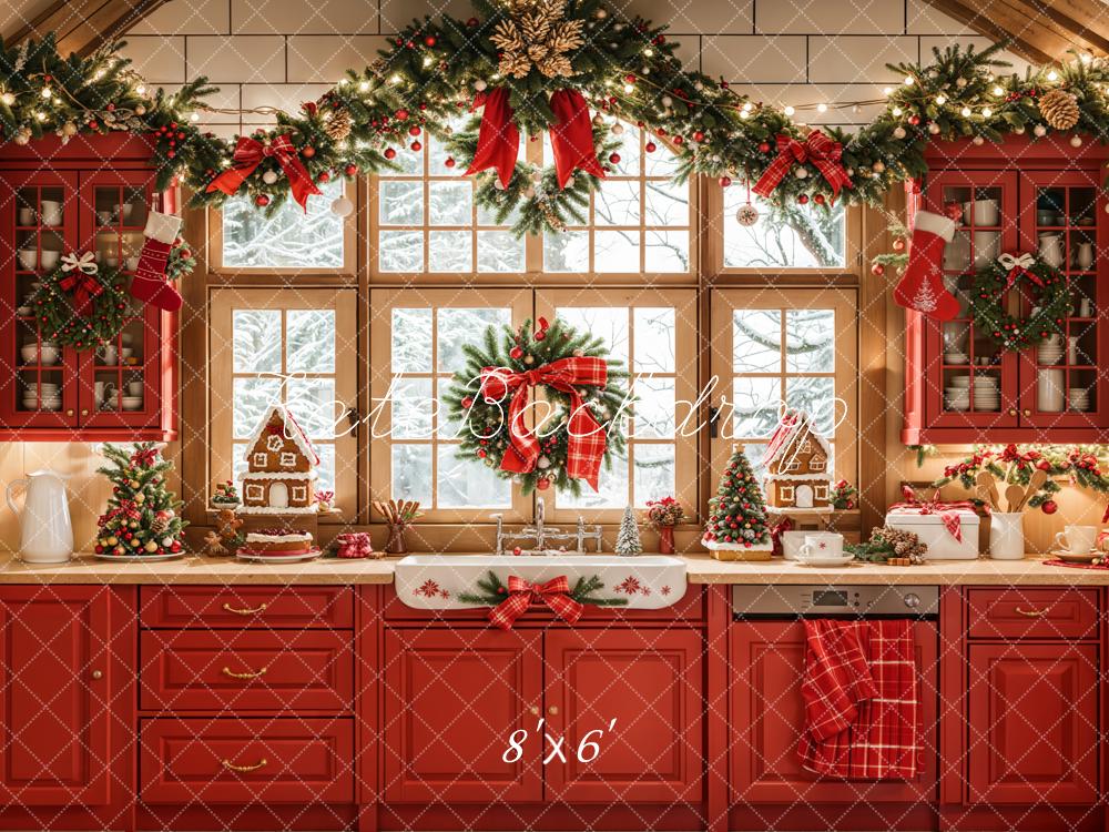 On Sale Kate Christmas Red Kitchen Retro Cabinets Window Backdrop Designed by Emetselch -UK