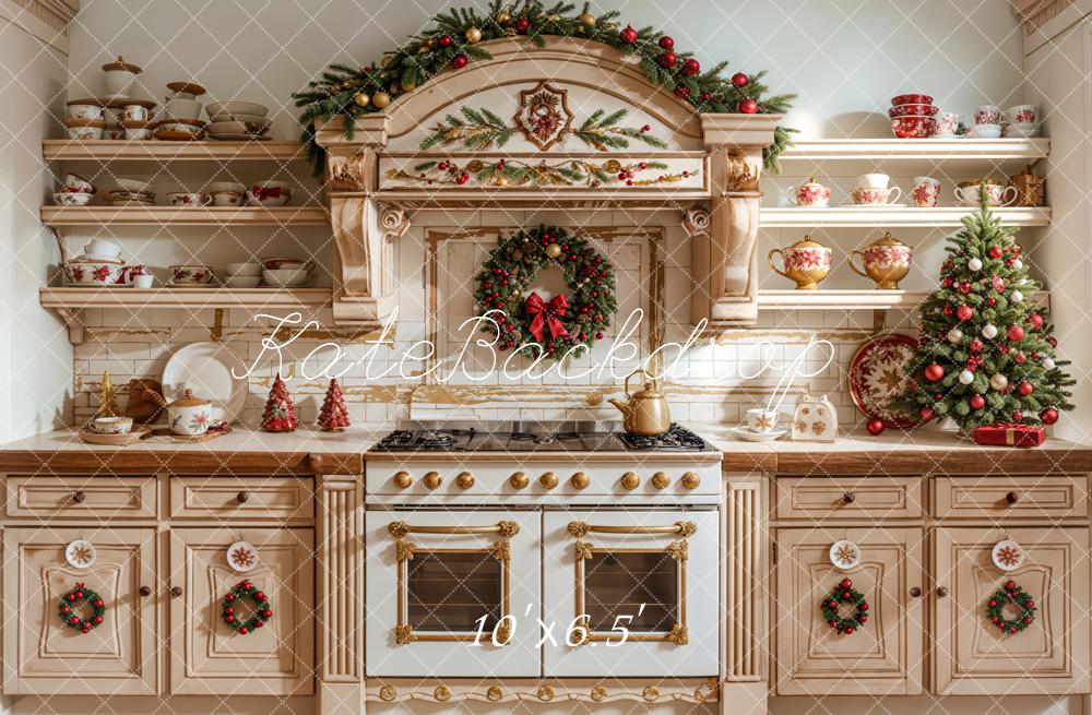 Kate Christmas Apricot Kitchen Dishes Backdrop Designed by Emetselch -UK