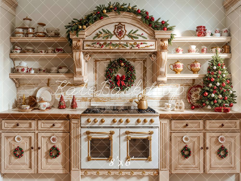 Kate Christmas Apricot Kitchen Dishes Backdrop Designed by Emetselch -UK