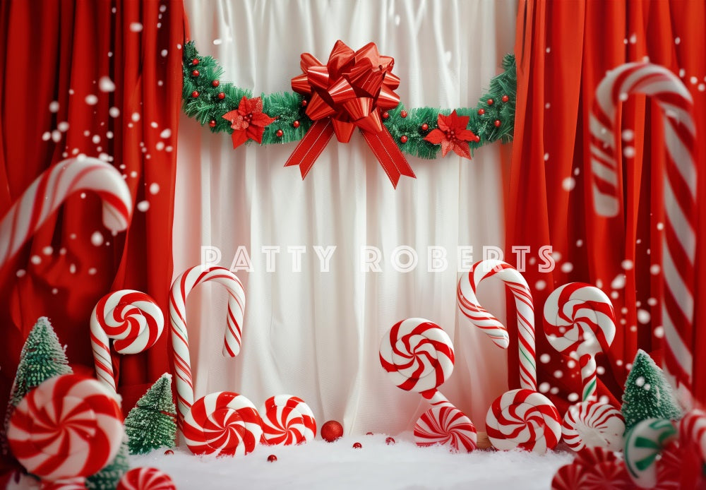 Kate Christmas Candy Canes Red Curtains Backdrop Designed by Patty Robert -UK