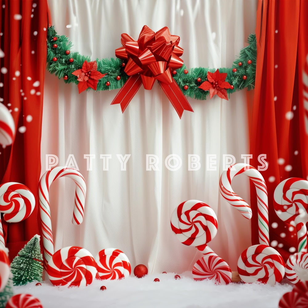 Kate Christmas Candy Canes Red Curtains Backdrop Designed by Patty Robert -UK