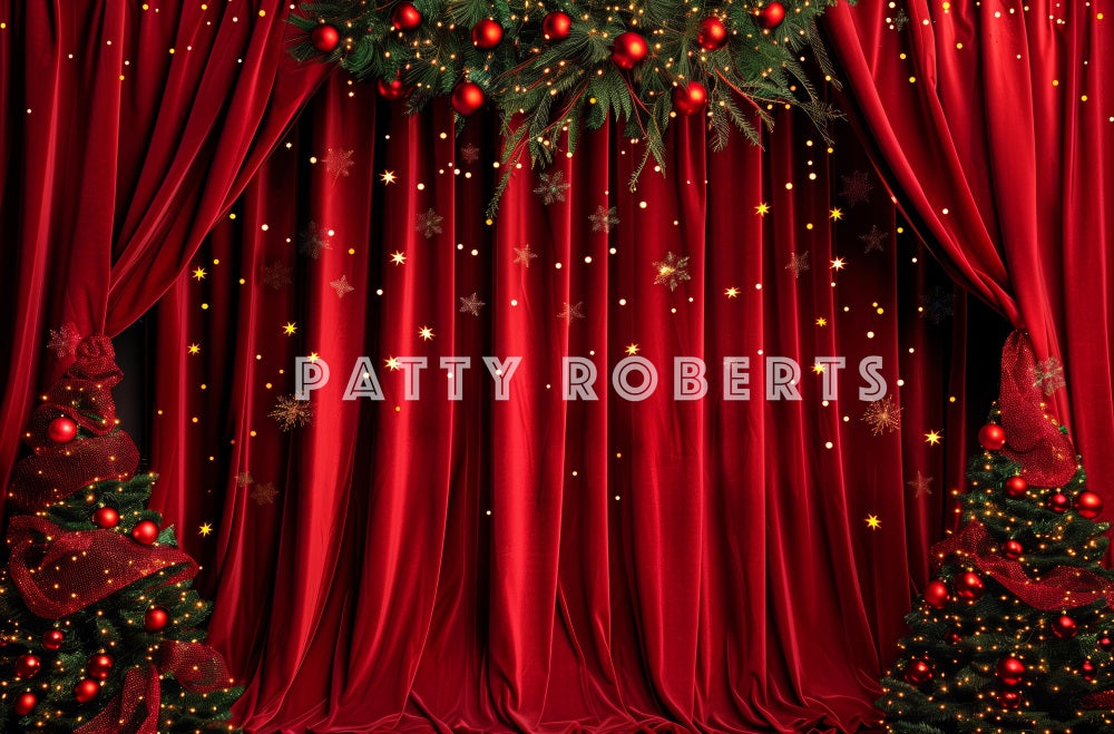 Kate Christmas Tree Red Velvet Curtains Backdrop Designed by Patty Robert -UK