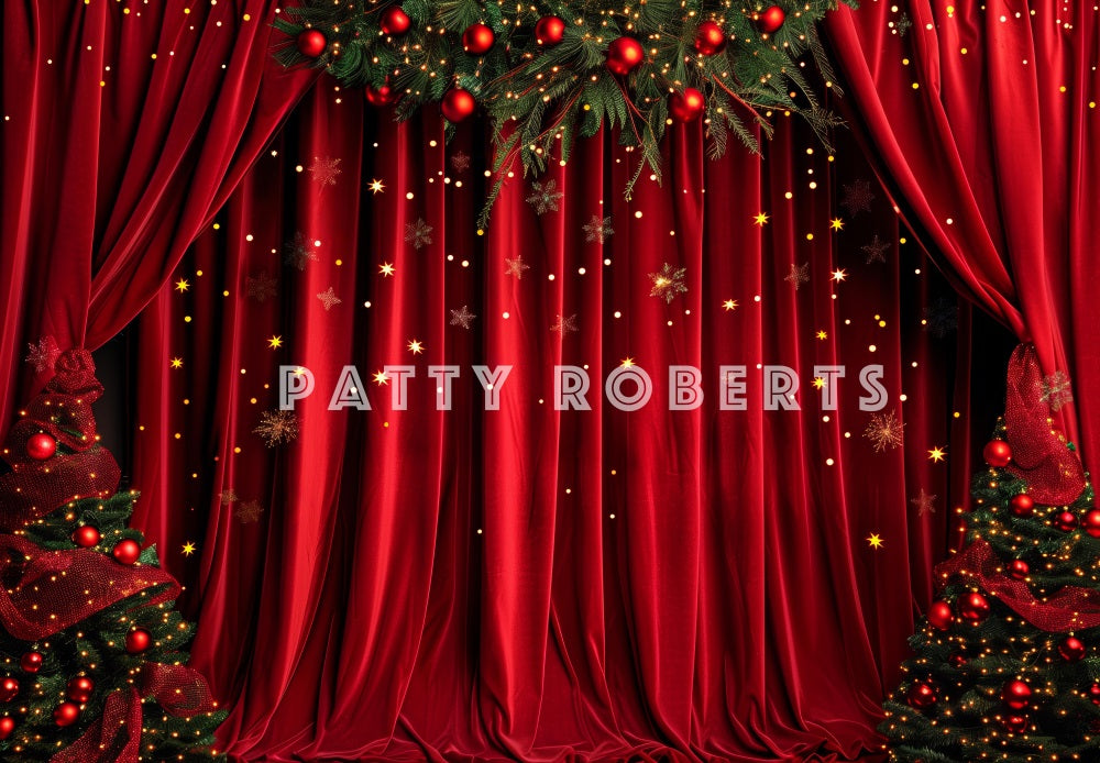 Kate Christmas Tree Red Velvet Curtains Backdrop Designed by Patty Robert -UK