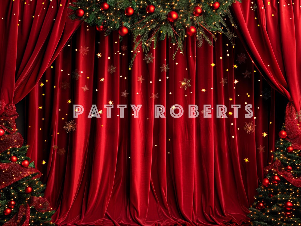 Kate Christmas Tree Red Velvet Curtains Backdrop Designed by Patty Robert -UK