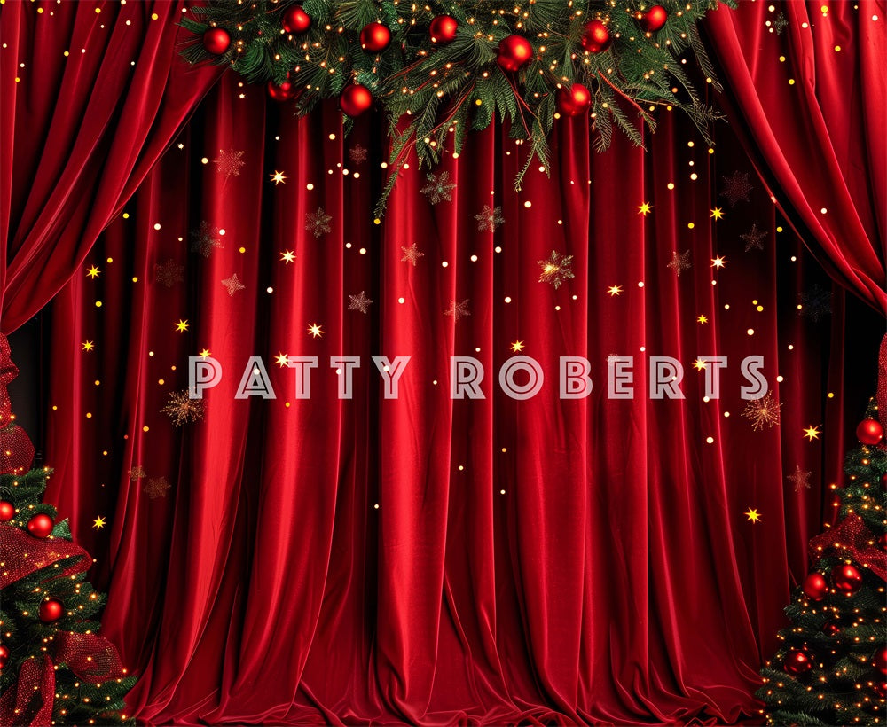 Kate Christmas Tree Red Velvet Curtains Backdrop Designed by Patty Robert -UK