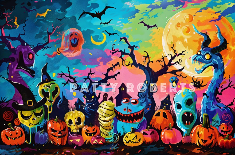 Kate Halloween Cartoon Colorful Monsters Backdrop Designed by Patty Robert -UK