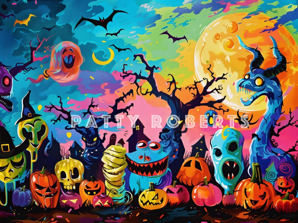 Kate Halloween Cartoon Colorful Monsters Backdrop Designed by Patty Robert -UK