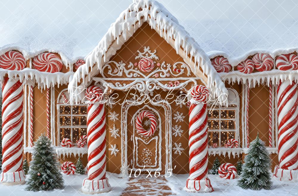 Kate Christmas Gingerbread House Candy Canes Snow Backdrop Designed by Emetselch -UK