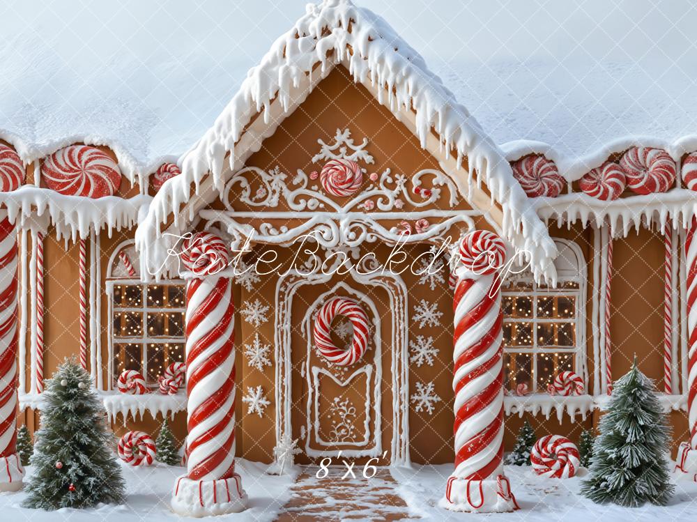 Kate Christmas Gingerbread House Candy Canes Snow Backdrop Designed by Emetselch -UK