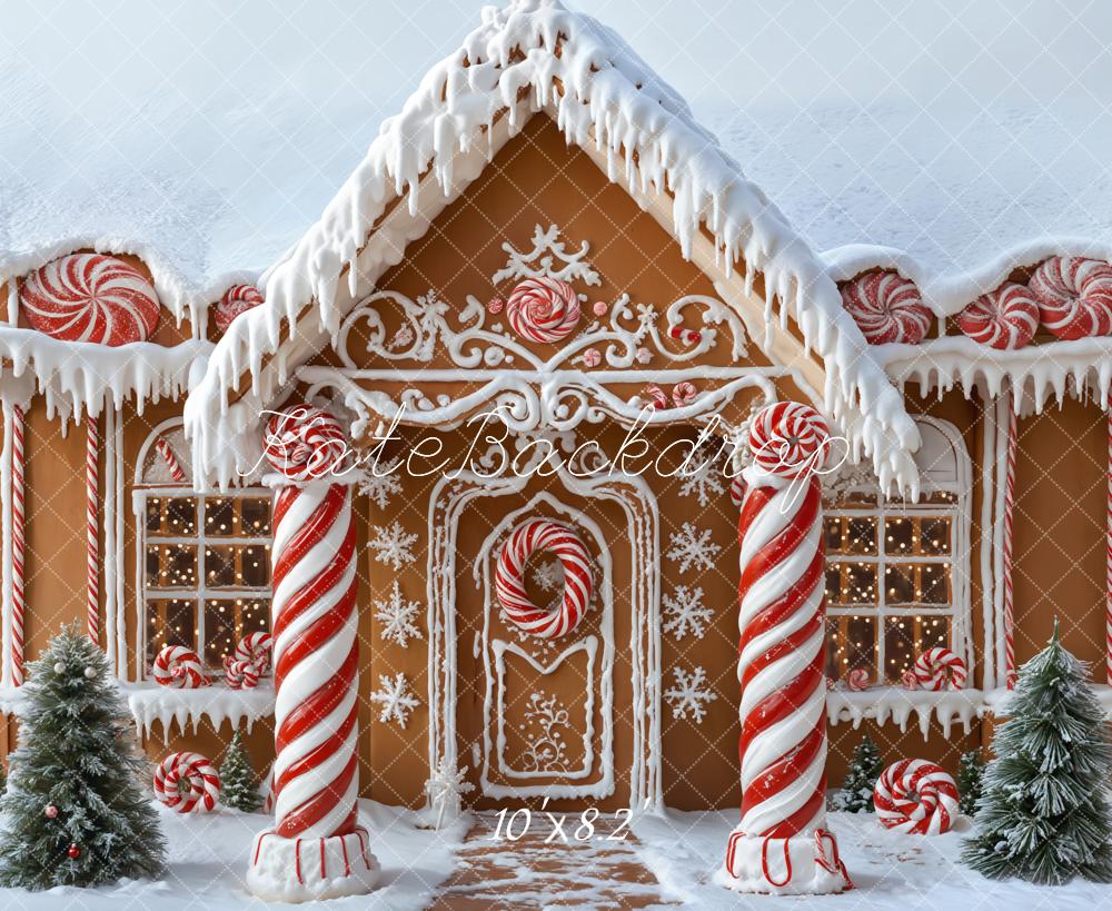 Kate Christmas Gingerbread House Candy Canes Snow Backdrop Designed by Emetselch -UK