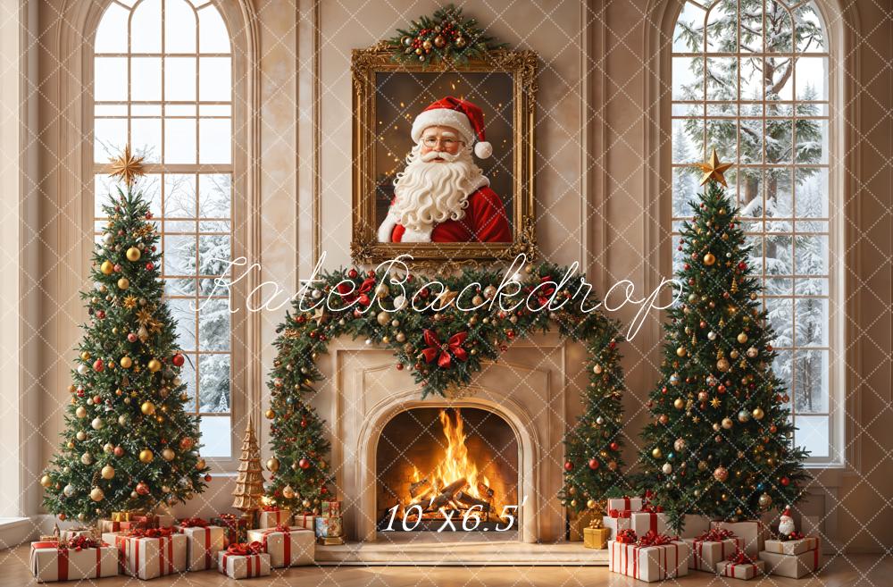 Kate Christmas Tree Fireplace Santa Claus Window Backdrop Designed by Emetselch -UK