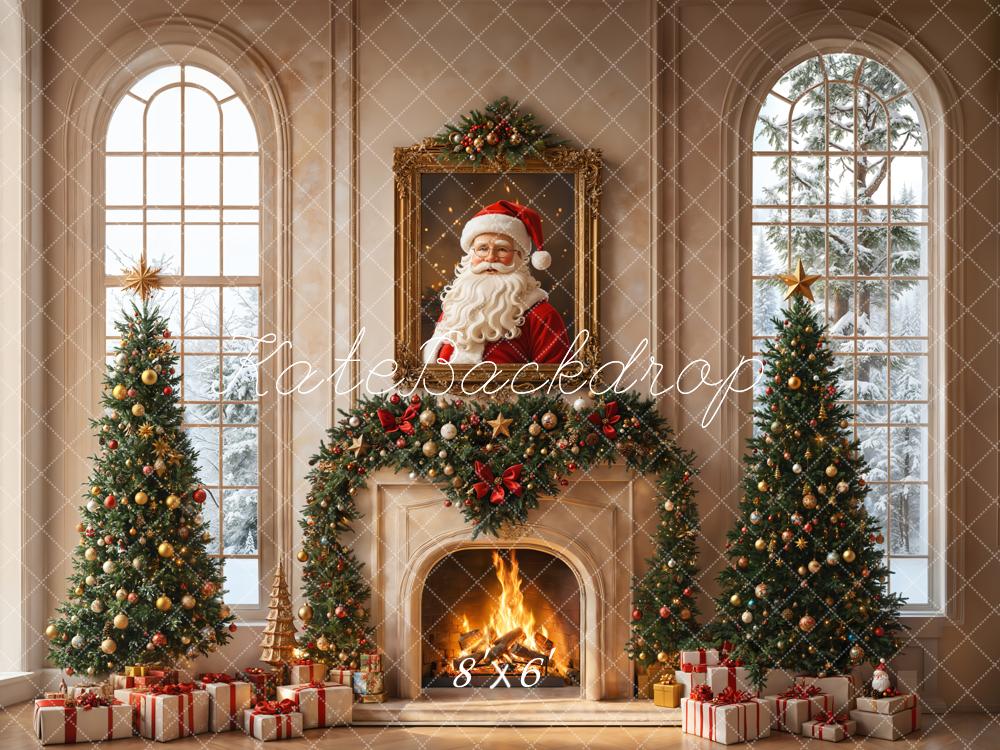 Kate Christmas Tree Fireplace Santa Claus Window Backdrop Designed by Emetselch -UK