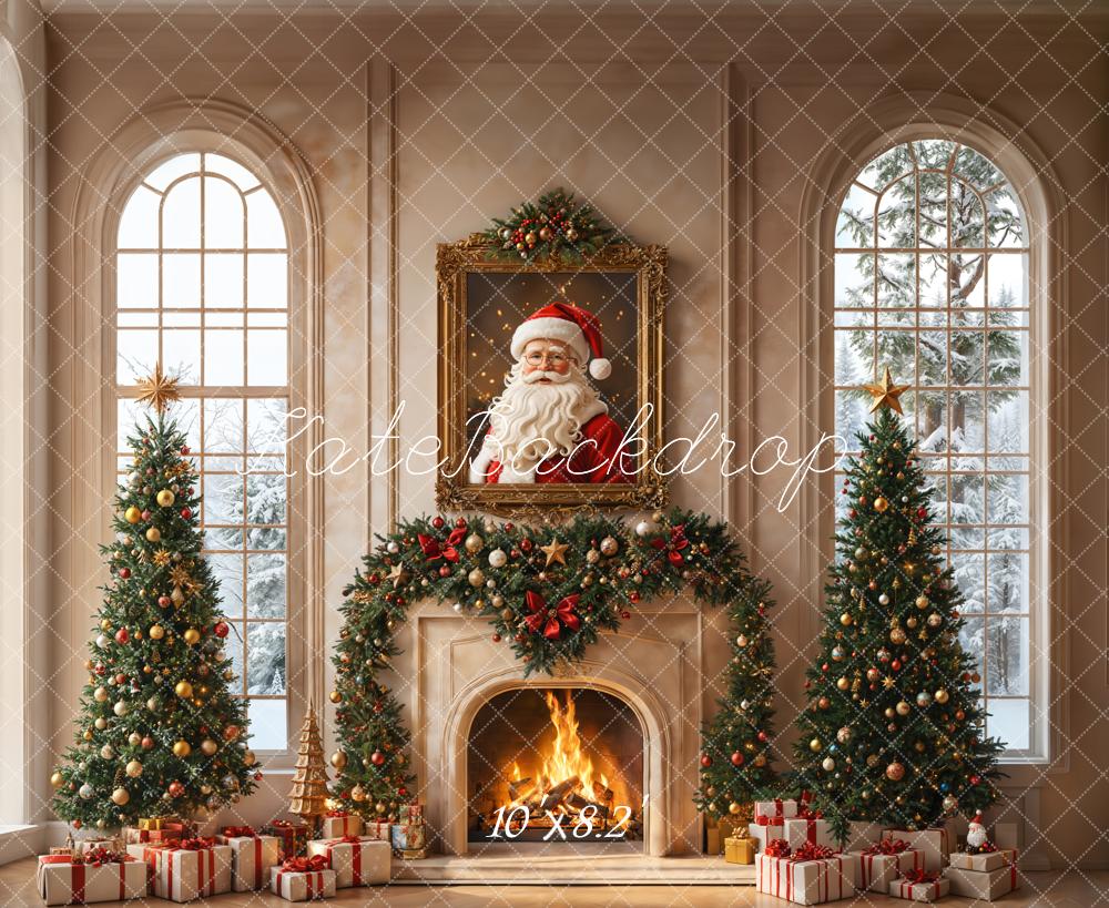 Kate Christmas Tree Fireplace Santa Claus Window Backdrop Designed by Emetselch -UK