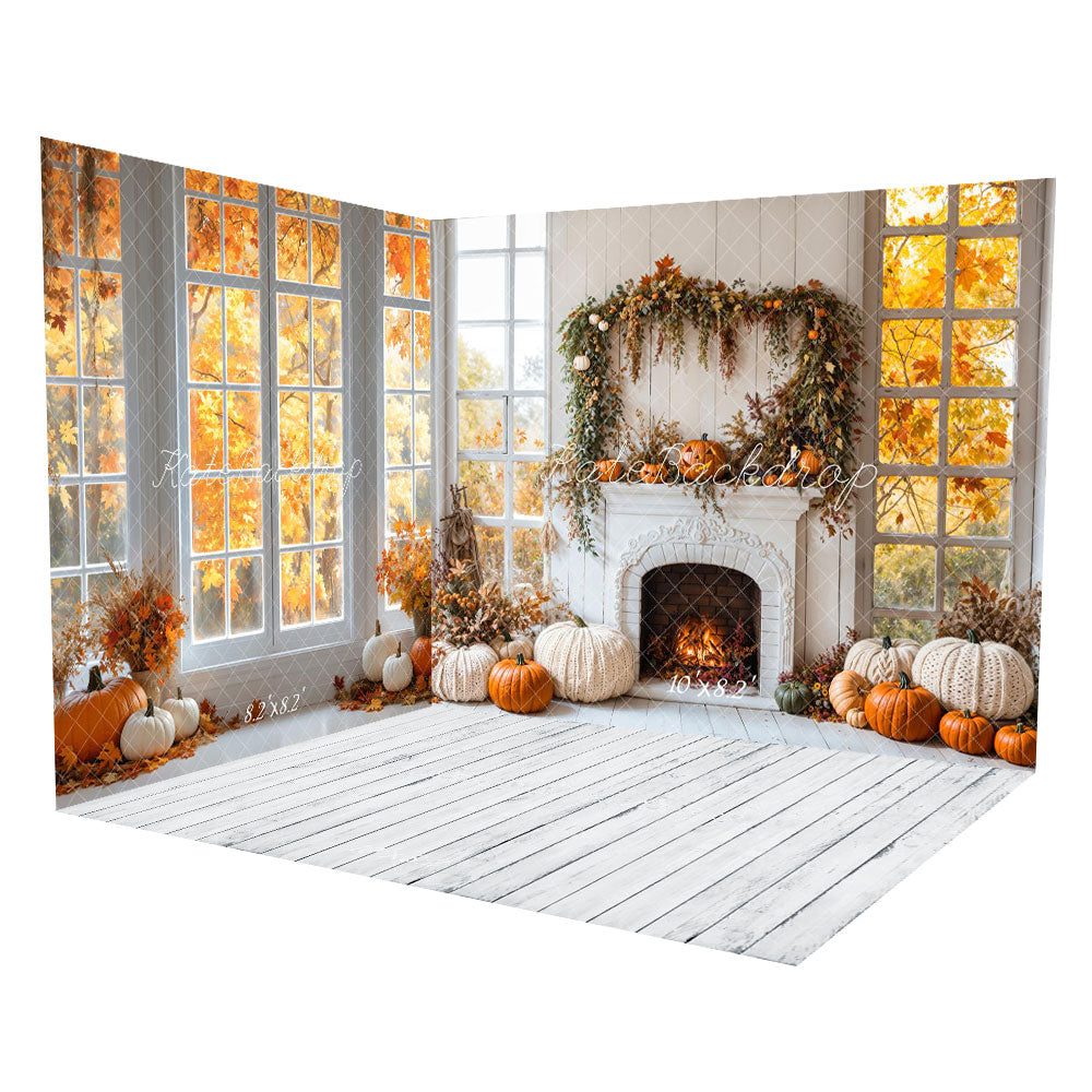 Kate Autumn White Fireplace Maple Leaves Room Set -UK