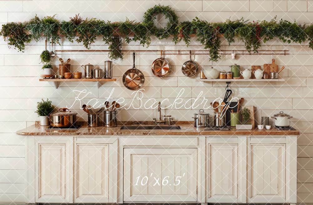 Kate Christmas Kitchen White Cabinets Cookware Backdrop Designed by Emetselch -UK