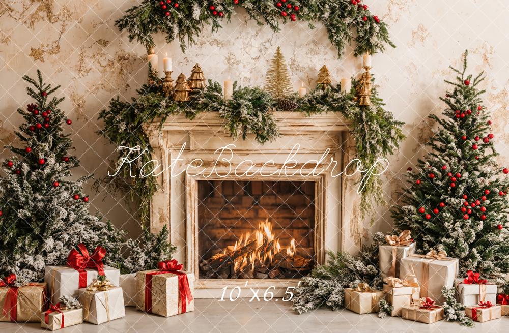 Kate Christmas Tree Fireplace White Gift Box Backdrop Designed by Emetselch -UK