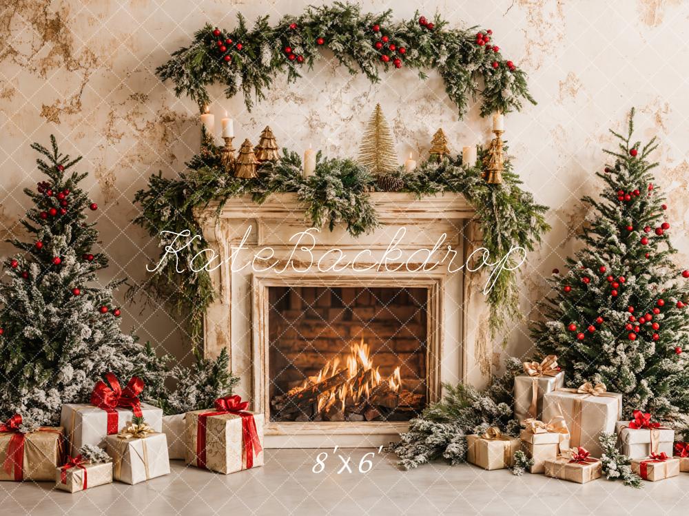 Kate Christmas Tree Fireplace White Gift Box Backdrop Designed by Emetselch -UK