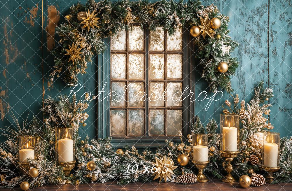 On Sale Kate Christmas Blue Wall Window Candles Backdrop Designed by Emetselch -UK