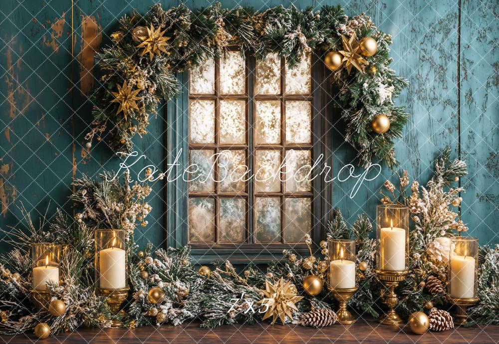 On Sale Kate Christmas Blue Wall Window Candles Backdrop Designed by Emetselch -UK