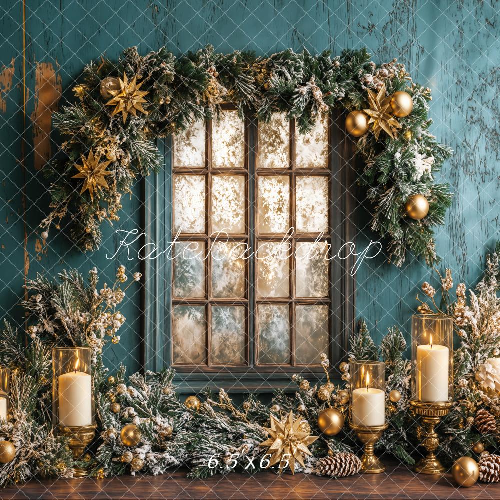 On Sale Kate Christmas Blue Wall Window Candles Backdrop Designed by Emetselch -UK