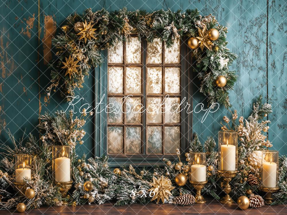 On Sale Kate Christmas Blue Wall Window Candles Backdrop Designed by Emetselch -UK