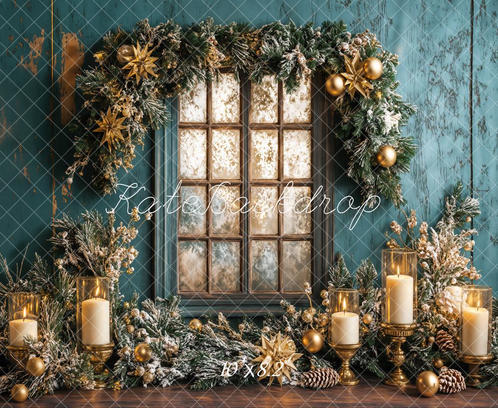 On Sale Kate Christmas Blue Wall Window Candles Backdrop Designed by Emetselch -UK