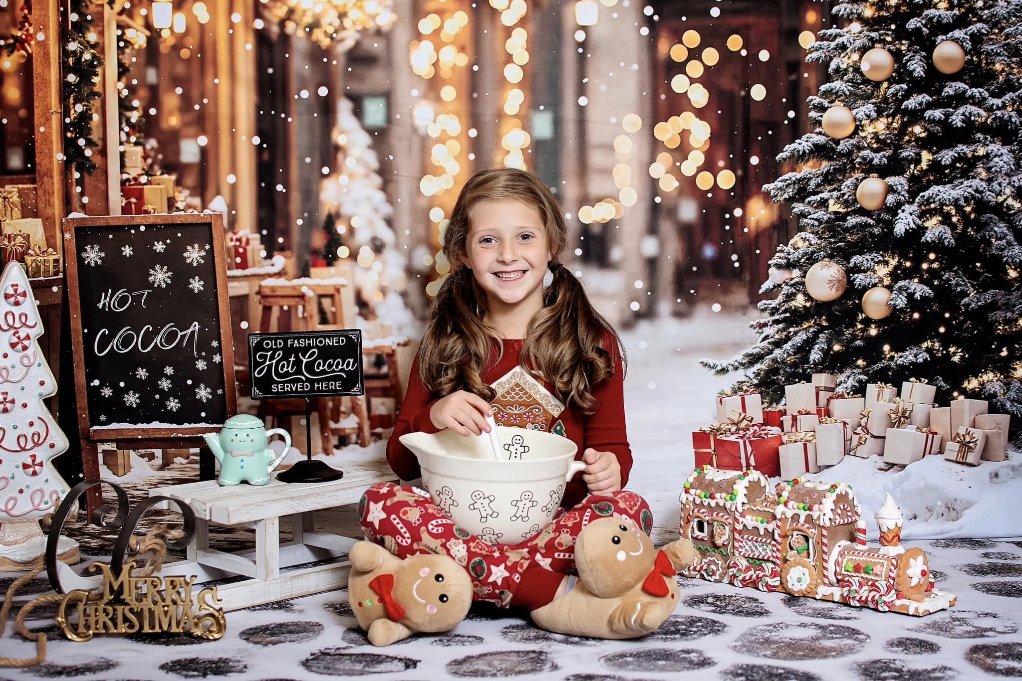 Kate Christmas Tree Street Hot Cocoa Shop Backdrop Designed by Emetselch