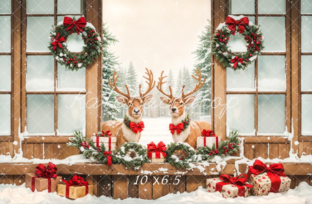 Kate Christmas Elk Wooden Door Snow Backdrop Designed by Emetselch -UK