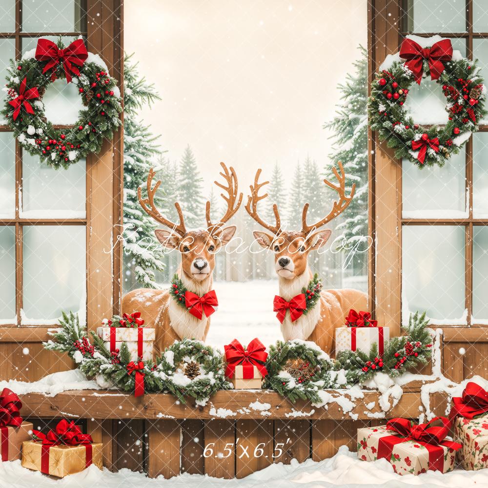 Kate Christmas Elk Wooden Door Snow Backdrop Designed by Emetselch -UK