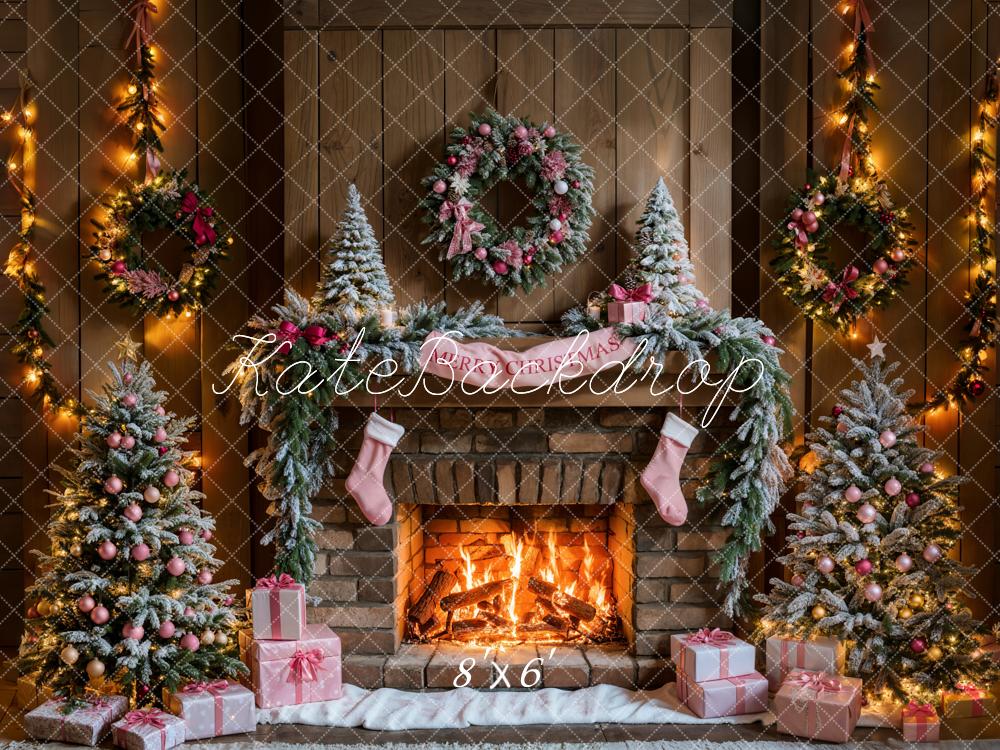 Kate Christmas Tree Fireplace Pink Gift Box Backdrop Designed by Emetselch -UK