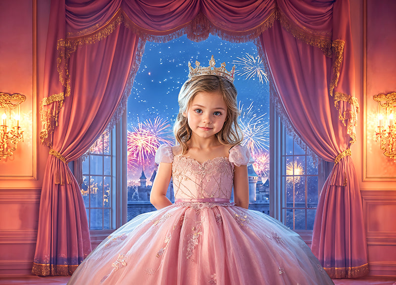 Kate Fantasy Castle Fireworks Vintage Curtains Backdrop Designed by Emetselch -UK