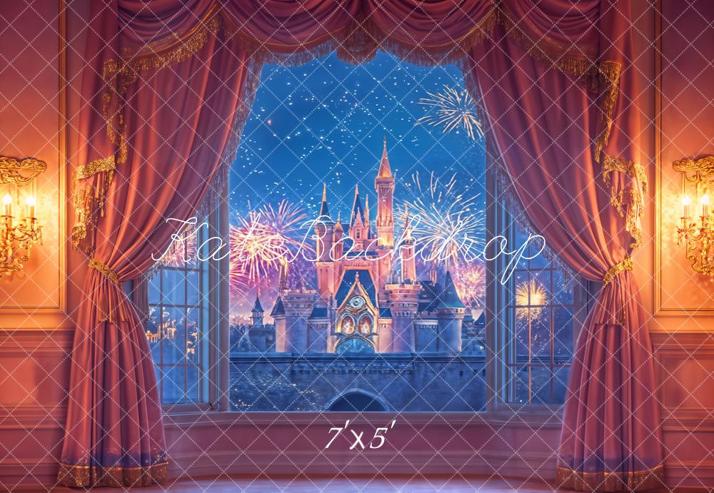 Kate Fantasy Castle Fireworks Vintage Curtains Backdrop Designed by Emetselch -UK