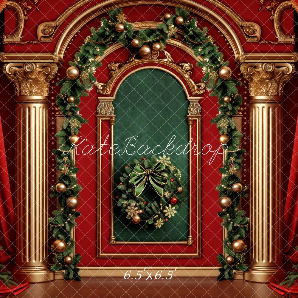 Kate Christmas Tree Red Curtains Retro Wall Backdrop Designed by Patty Robert -UK